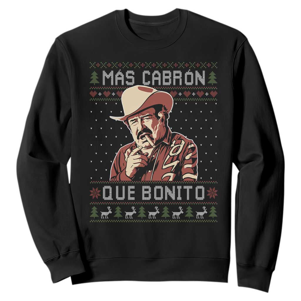 Funny Julian Garza Christmas Sweatshirt Mas Cabron Que Bonito Cowboy Holiday Mexican Xmas TS11 Black Print Your Wear