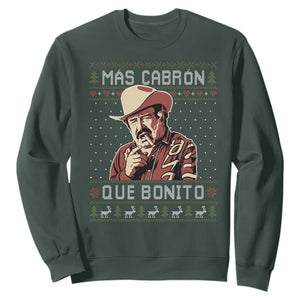 Funny Julian Garza Christmas Sweatshirt Mas Cabron Que Bonito Cowboy Holiday Mexican Xmas TS11 Dark Forest Green Print Your Wear