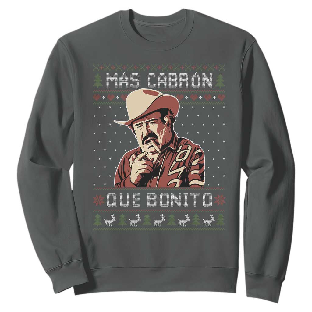 Funny Julian Garza Christmas Sweatshirt Mas Cabron Que Bonito Cowboy Holiday Mexican Xmas TS11 Dark Heather Print Your Wear