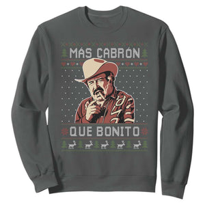 Funny Julian Garza Christmas Sweatshirt Mas Cabron Que Bonito Cowboy Holiday Mexican Xmas TS11 Dark Heather Print Your Wear