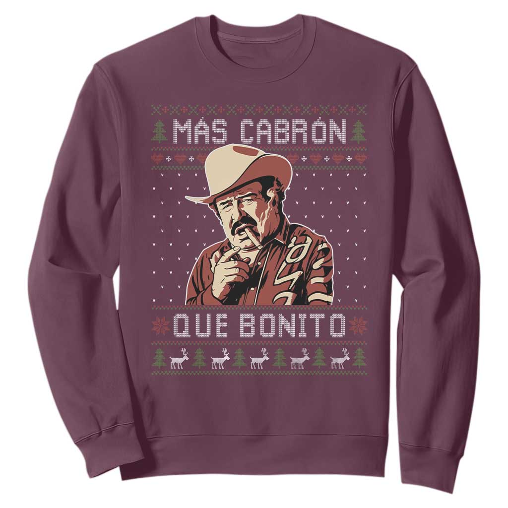 Funny Julian Garza Christmas Sweatshirt Mas Cabron Que Bonito Cowboy Holiday Mexican Xmas TS11 Maroon Print Your Wear