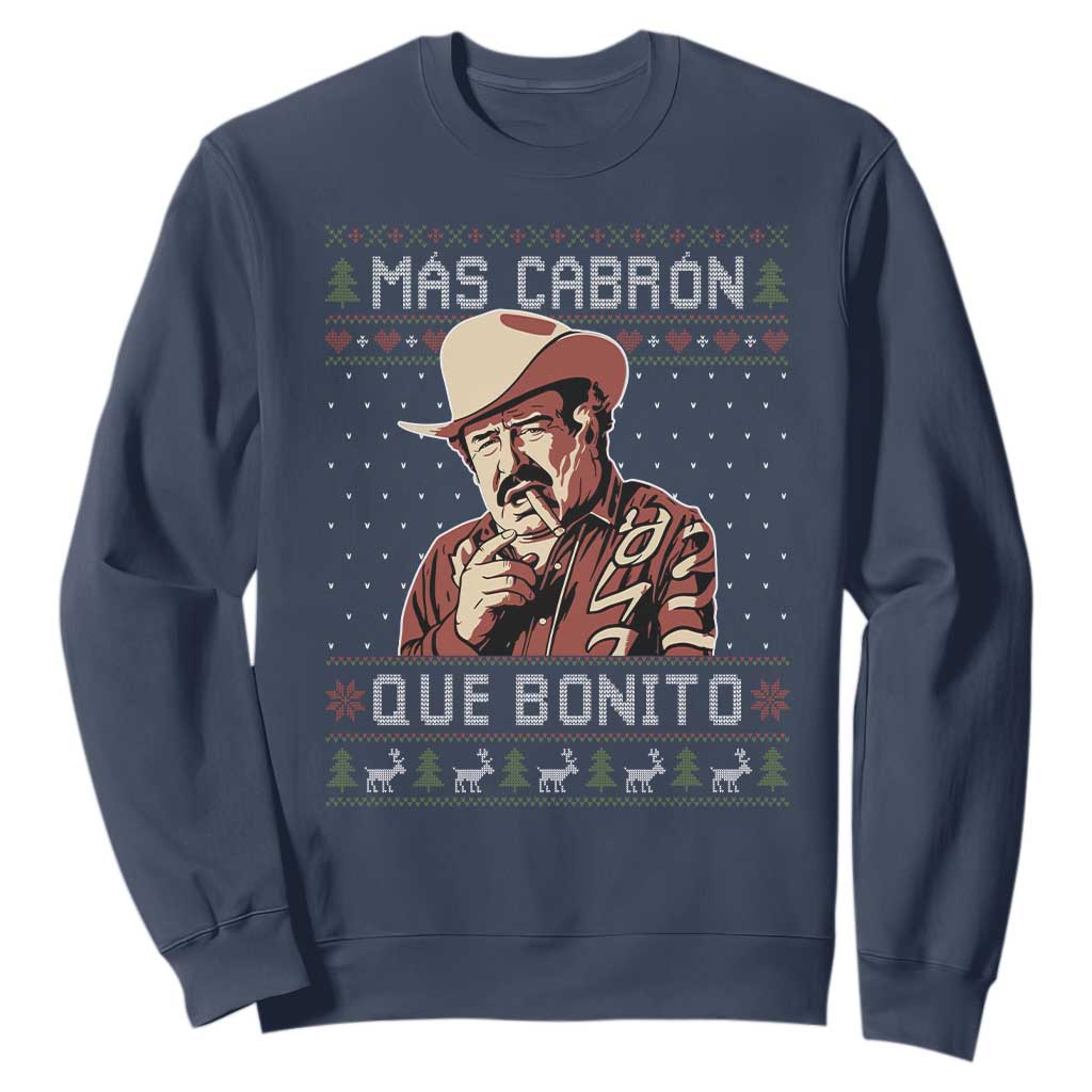 Funny Julian Garza Christmas Sweatshirt Mas Cabron Que Bonito Cowboy Holiday Mexican Xmas TS11 Navy Print Your Wear