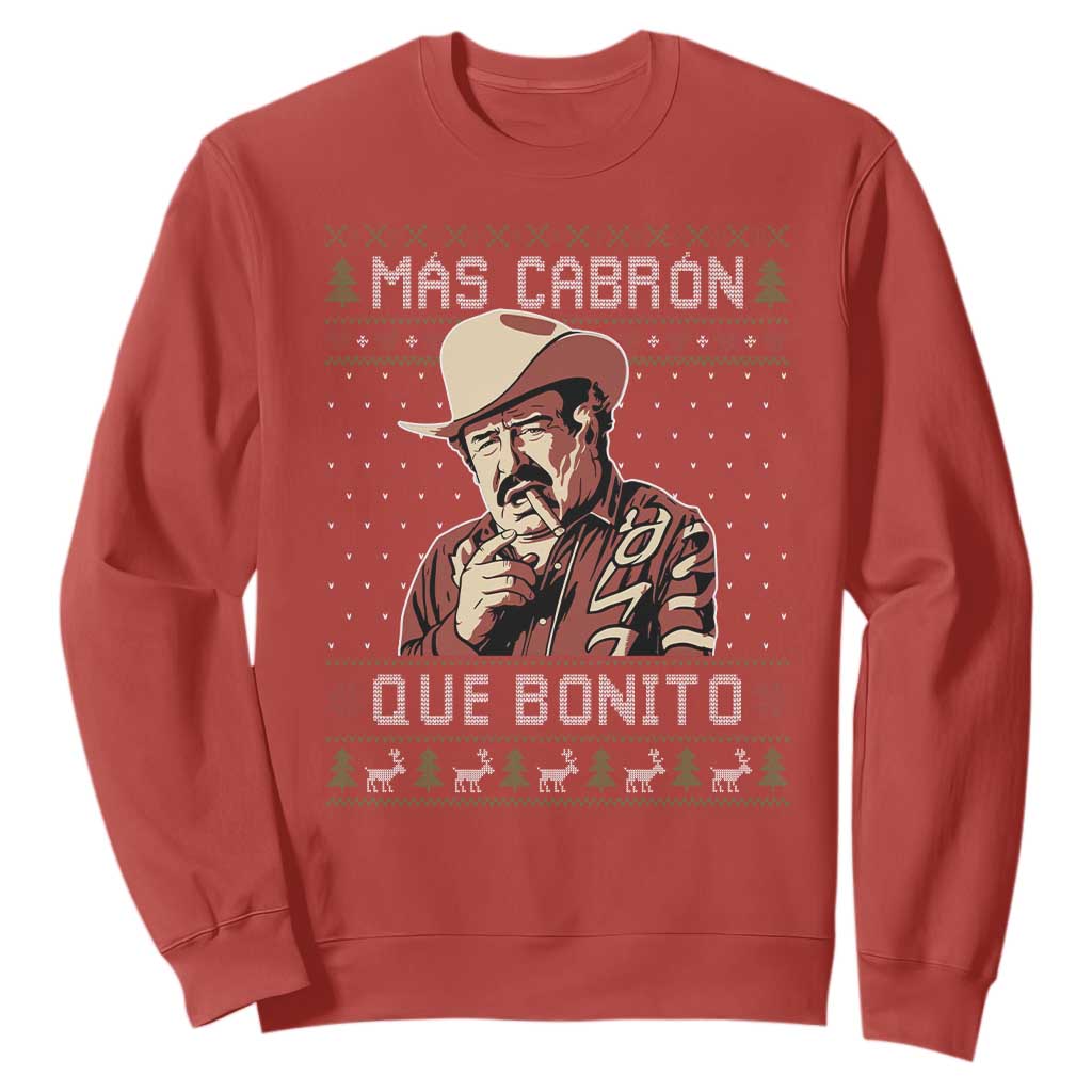 Funny Julian Garza Christmas Sweatshirt Mas Cabron Que Bonito Cowboy Holiday Mexican Xmas TS11 Red Print Your Wear