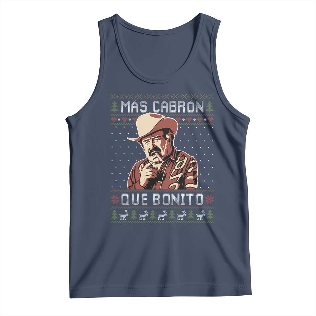 Funny Julian Garza Christmas Tank Top Mas Cabron Que Bonito Cowboy Holiday Mexican Xmas TS11 Navy Print Your Wear