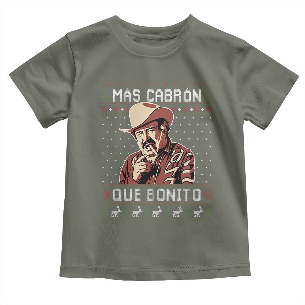 Funny Julian Garza Christmas Toddler T Shirt Mas Cabron Que Bonito Cowboy Holiday Mexican Xmas TS11 Military Green Print Your Wear