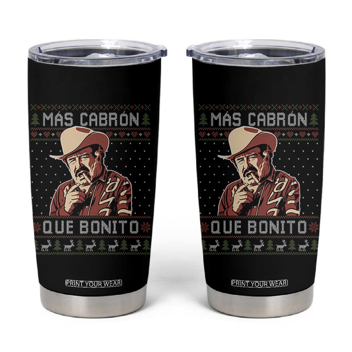 Funny Julian Garza Christmas Tumbler Cup Mas Cabron Que Bonito Cowboy Holiday Mexican Xmas TS11 Black Print Your Wear