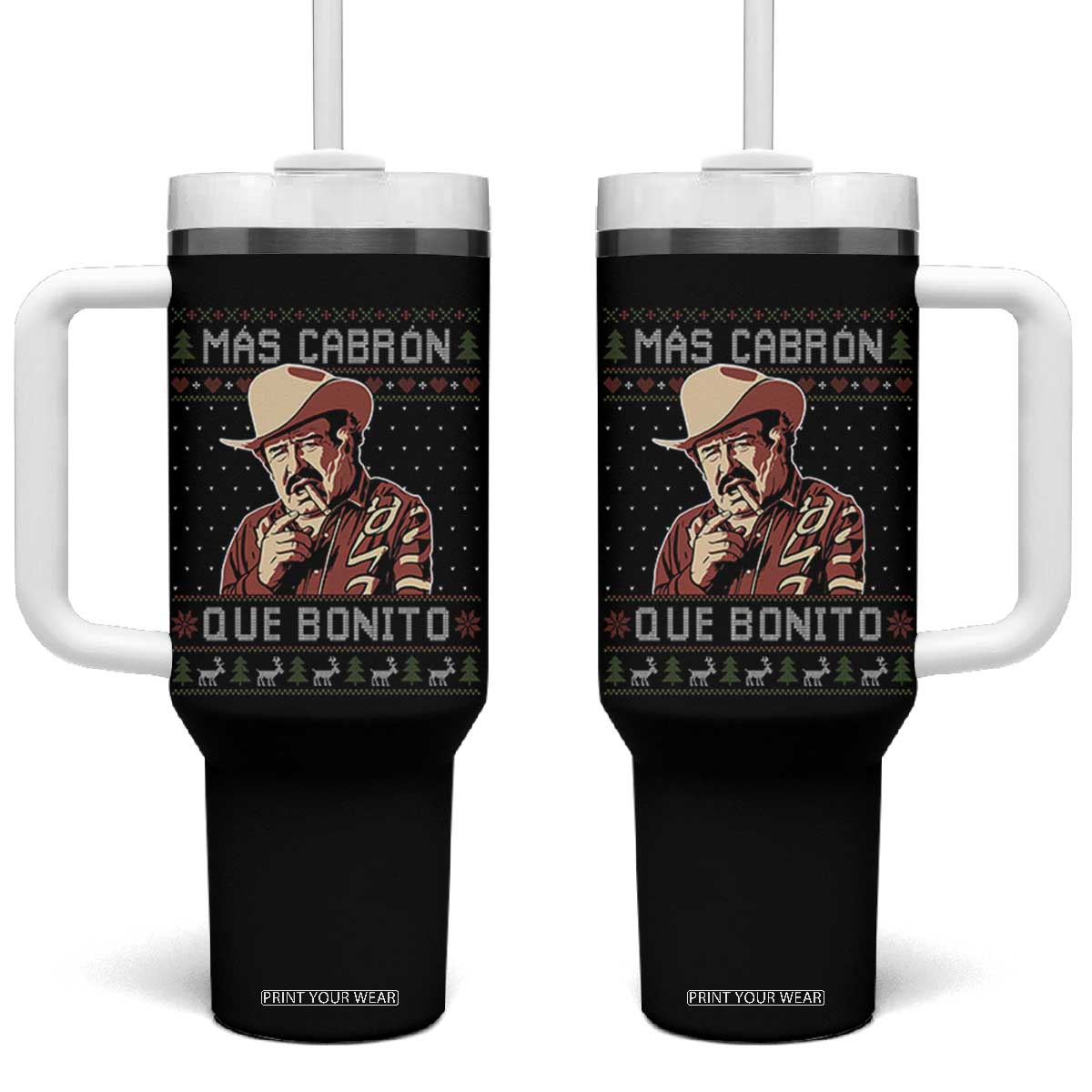 Funny Julian Garza Christmas Tumbler With Handle Mas Cabron Que Bonito Cowboy Holiday Mexican Xmas TS11 One Size: 40 oz Black Print Your Wear