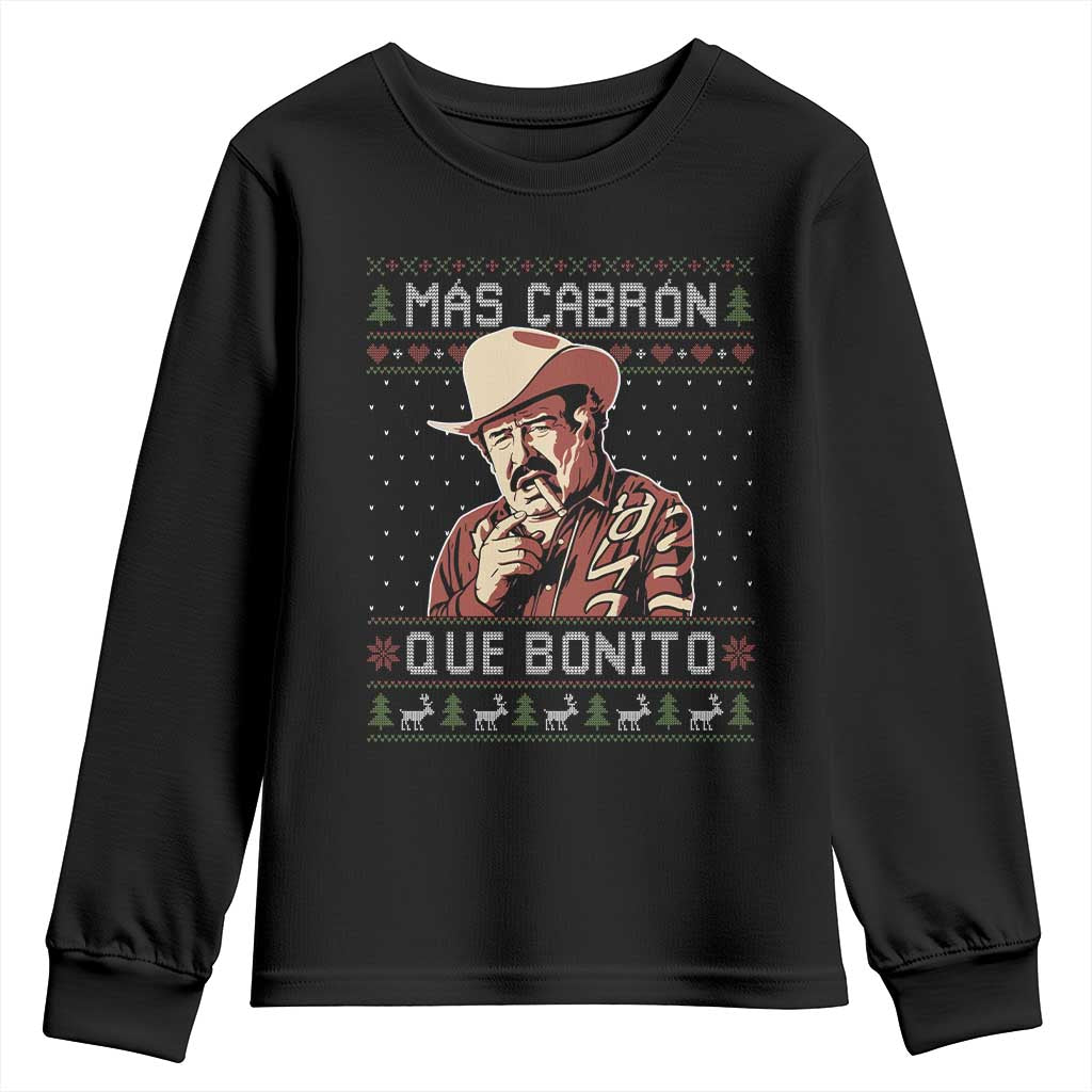 Funny Julian Garza Christmas Youth Sweatshirt Mas Cabron Que Bonito Cowboy Holiday Mexican Xmas TS11 Black Print Your Wear