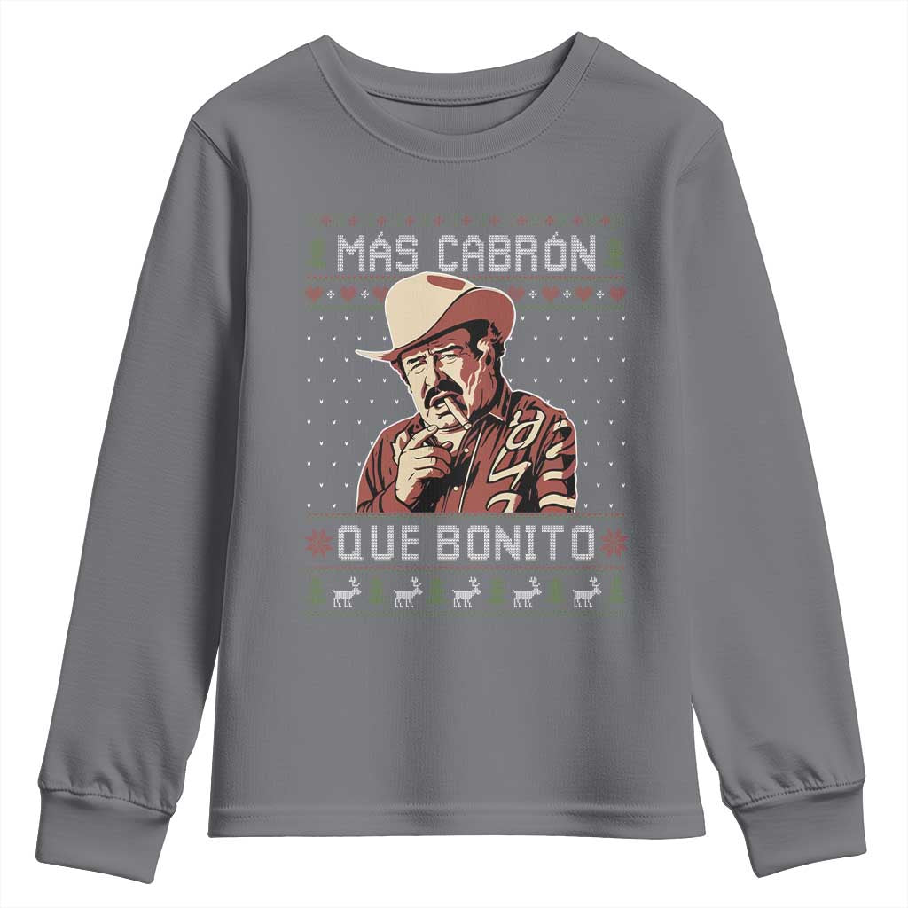Funny Julian Garza Christmas Youth Sweatshirt Mas Cabron Que Bonito Cowboy Holiday Mexican Xmas TS11 Charcoal Print Your Wear