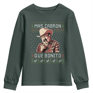 Funny Julian Garza Christmas Youth Sweatshirt Mas Cabron Que Bonito Cowboy Holiday Mexican Xmas TS11 Dark Forest Green Print Your Wear