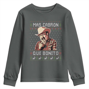 Funny Julian Garza Christmas Youth Sweatshirt Mas Cabron Que Bonito Cowboy Holiday Mexican Xmas TS11 Dark Heather Print Your Wear