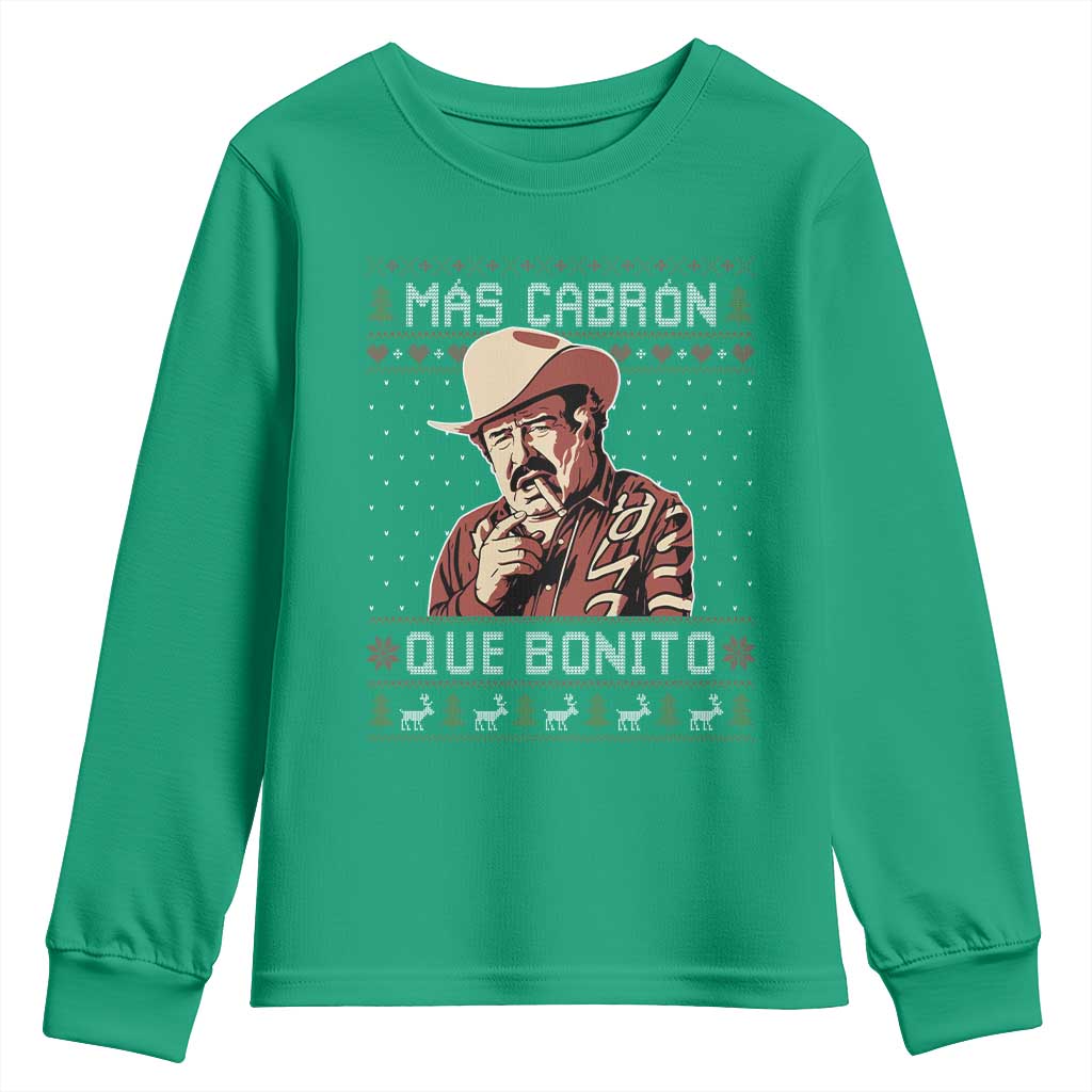 Funny Julian Garza Christmas Youth Sweatshirt Mas Cabron Que Bonito Cowboy Holiday Mexican Xmas TS11 Irish Green Print Your Wear