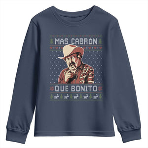 Funny Julian Garza Christmas Youth Sweatshirt Mas Cabron Que Bonito Cowboy Holiday Mexican Xmas TS11 Navy Print Your Wear