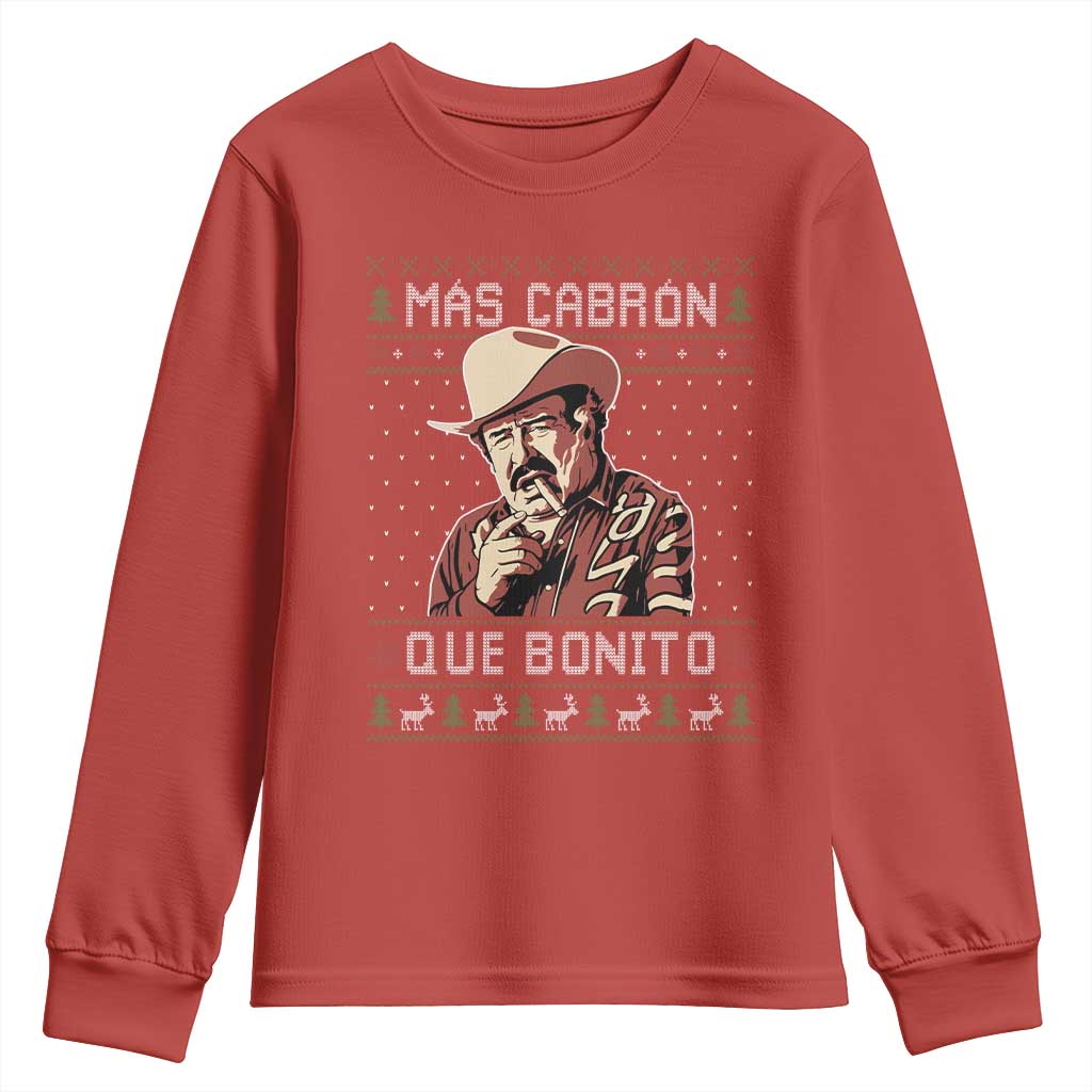 Funny Julian Garza Christmas Youth Sweatshirt Mas Cabron Que Bonito Cowboy Holiday Mexican Xmas TS11 Red Print Your Wear