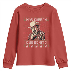 Funny Julian Garza Christmas Youth Sweatshirt Mas Cabron Que Bonito Cowboy Holiday Mexican Xmas TS11 Red Print Your Wear