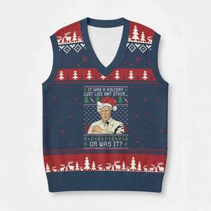True Crime Xmas Keith V-Neck Knit Sweater Vest Funny It Was A Holiday Just Like Any Other Or Was It TS11 Navy Red Print Your Wear
