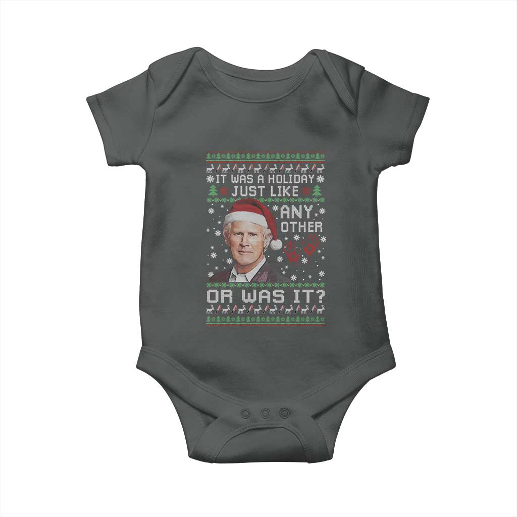 True Crime Christmas Keith Baby Onesie Funny It Was A Holiday Just Like Any Other Or Was It Bloody Hand TS11 Dark Heather Print Your Wear