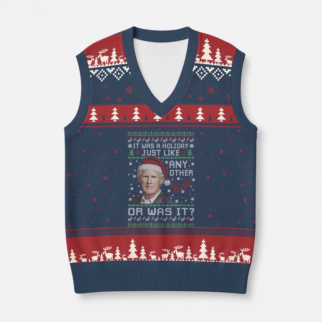 True Crime Xmas Keith V-Neck Knit Sweater Vest Funny It Was A Holiday Just Like Any Other Or Was It Bloody Hand TS11 Navy Red Print Your Wear