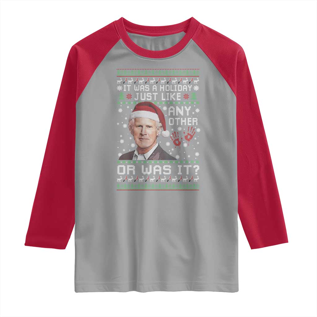 True Crime Christmas Keith Raglan Shirt Funny It Was A Holiday Just Like Any Other Or Was It Bloody Hand TS11 Sport Gray Red Print Your Wear