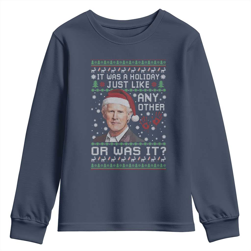True Crime Christmas Keith Youth Sweatshirt Funny It Was A Holiday Just Like Any Other Or Was It Bloody Hand TS11 Navy Print Your Wear
