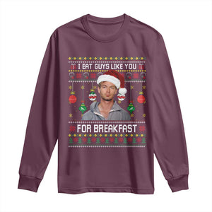 Funny Christmas Jeffrey Dahmer Long Sleeve Shirt I Eat Guys Like You For Breakfast Serial Killer TS11 Maroon Print Your Wear