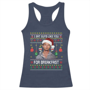 Funny Christmas Jeffrey Dahmer Racerback Tank Top I Eat Guys Like You For Breakfast Serial Killer - Print Your Wear
