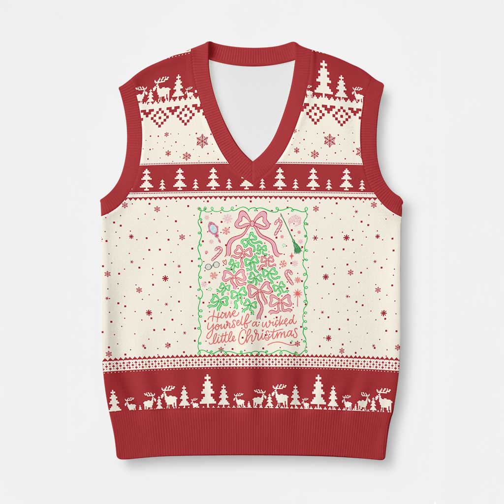 Have Yourself A Wicked Little Xmas V-Neck Knit Sweater Vest Funny Xmas Wizard Princess TS11 Beige Red Print Your Wear