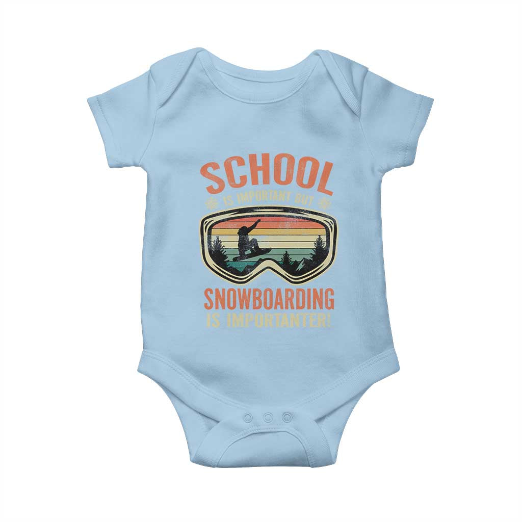 Funny School Is Important But Snowboarding Is Importanter Baby Onesie TS11 Light Blue Print Your Wear