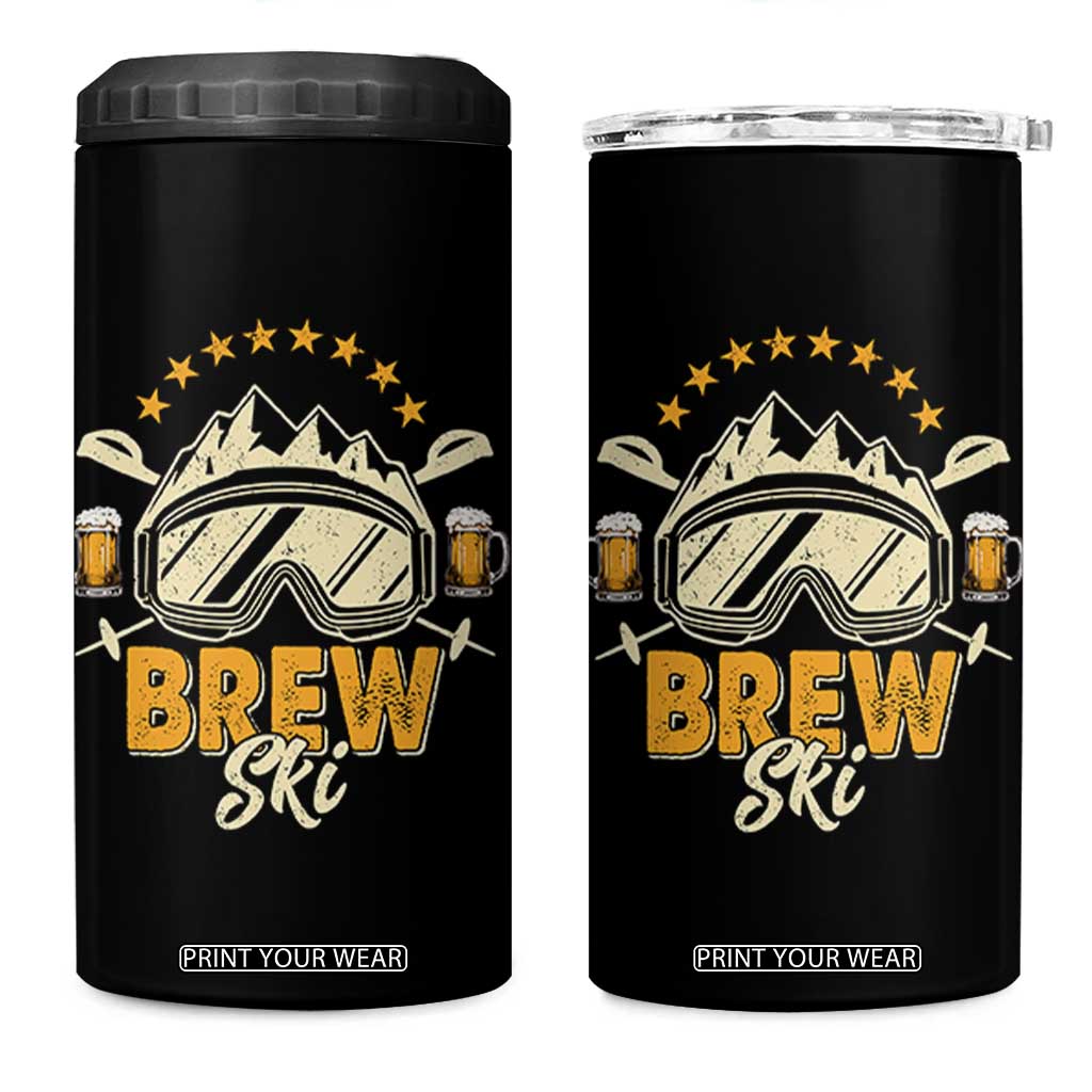 Brewski Skiing Beer 4 in 1 Can Cooler Tumbler Funny Skiing Skier Ski Vacation TS11 One Size: 16 oz Black Print Your Wear