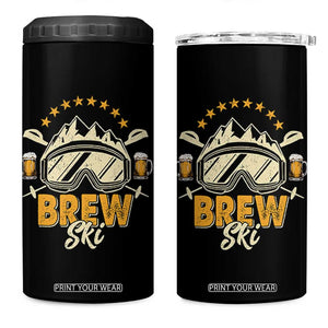 Brewski Skiing Beer 4 in 1 Can Cooler Tumbler Funny Skiing Skier Ski Vacation TS11 One Size: 16 oz Black Print Your Wear