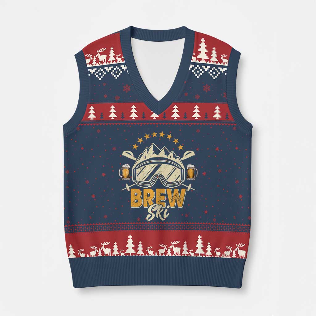 Brewski Skiing Beer V-Neck Knit Sweater Vest Funny Skiing Skier Ski Vacation TS11 Navy Red Print Your Wear