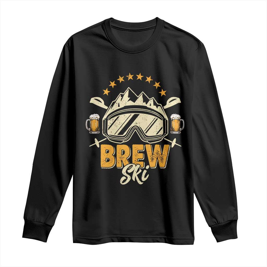 Brewski Skiing Beer Long Sleeve Shirt Funny Skiing Skier Ski Vacation TS11 Black Print Your Wear