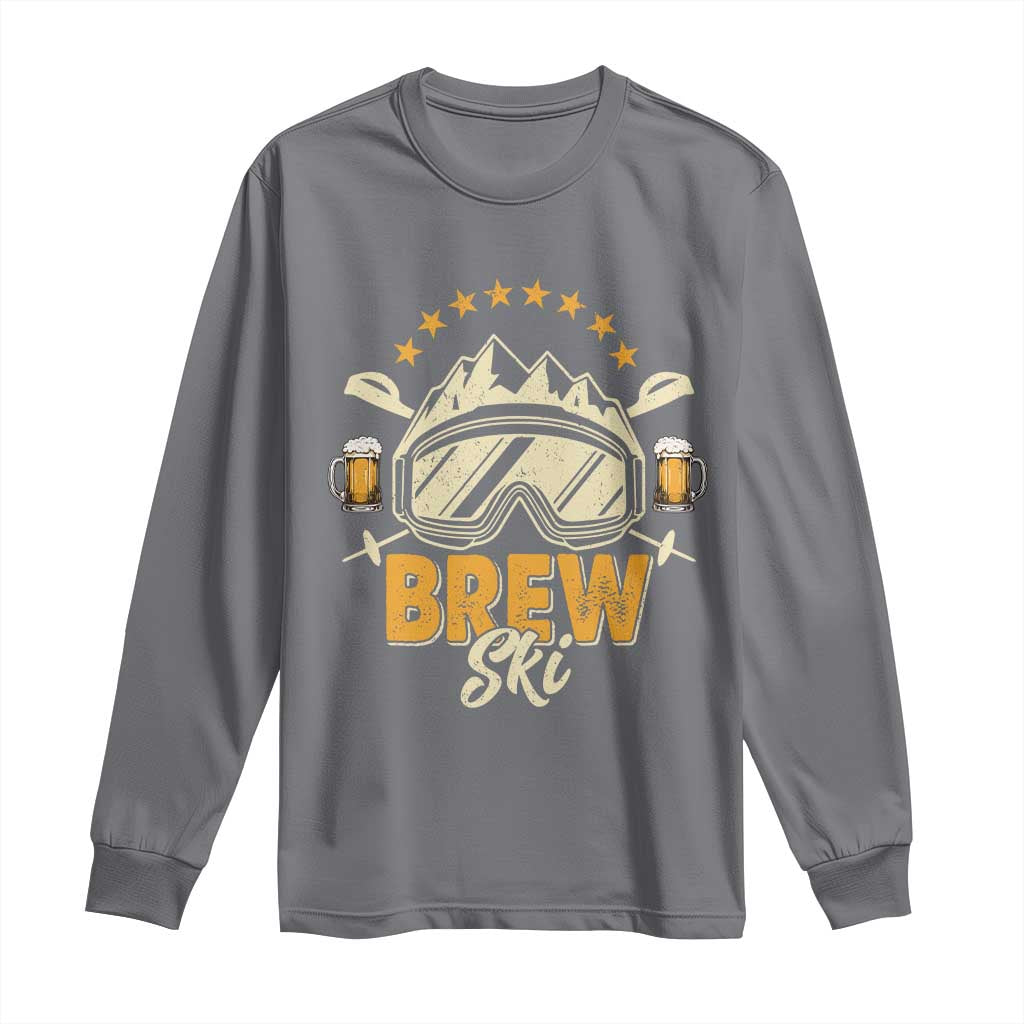Brewski Skiing Beer Long Sleeve Shirt Funny Skiing Skier Ski Vacation TS11 Charcoal Print Your Wear