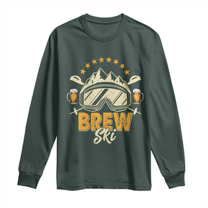 Brewski Skiing Beer Long Sleeve Shirt Funny Skiing Skier Ski Vacation TS11 Dark Forest Green Print Your Wear