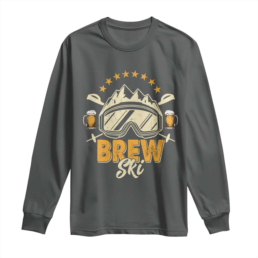 Brewski Skiing Beer Long Sleeve Shirt Funny Skiing Skier Ski Vacation TS11 Dark Heather Print Your Wear