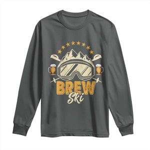 Brewski Skiing Beer Long Sleeve Shirt Funny Skiing Skier Ski Vacation TS11 Dark Heather Print Your Wear
