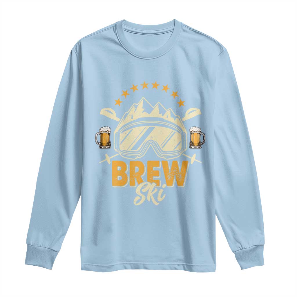 Brewski Skiing Beer Long Sleeve Shirt Funny Skiing Skier Ski Vacation TS11 Light Blue Print Your Wear