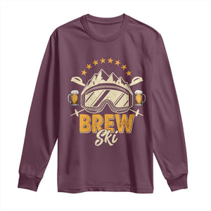 Brewski Skiing Beer Long Sleeve Shirt Funny Skiing Skier Ski Vacation TS11 Maroon Print Your Wear