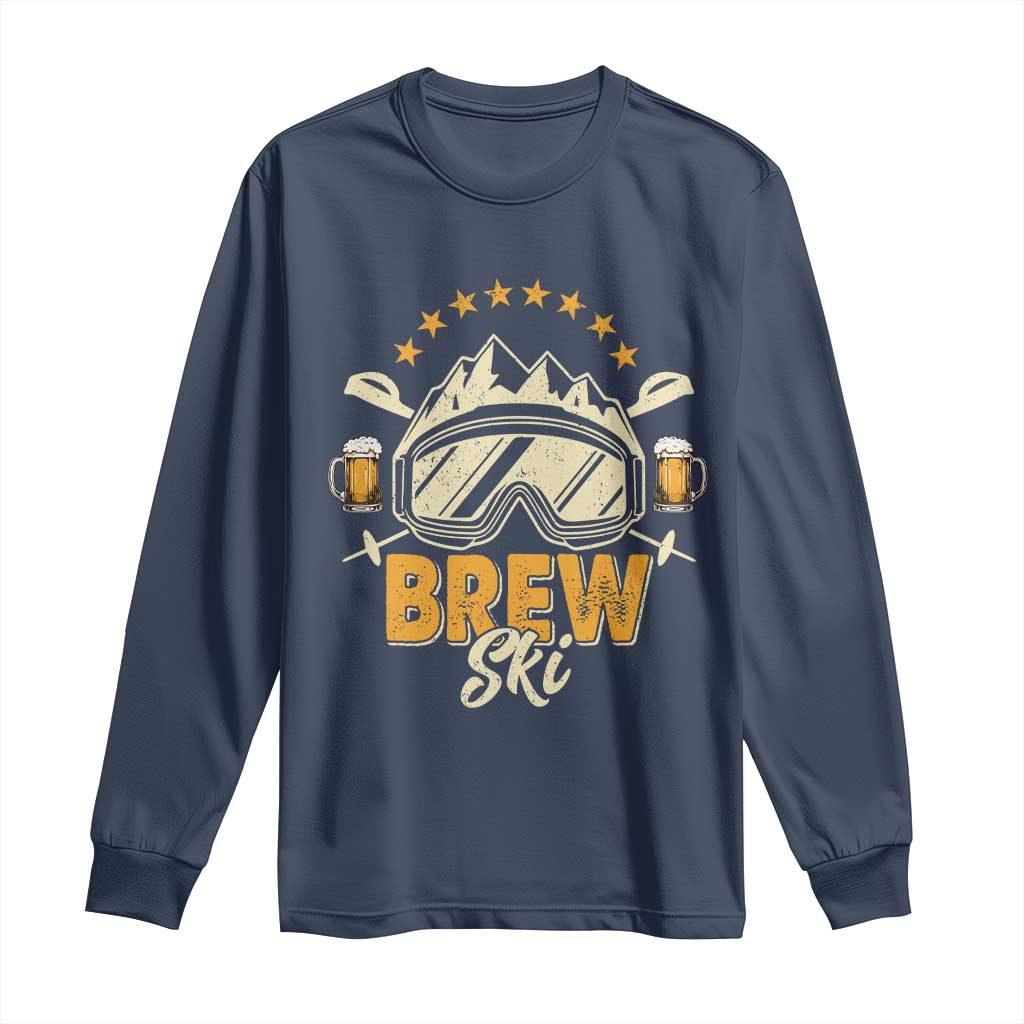 Brewski Skiing Beer Long Sleeve Shirt Funny Skiing Skier Ski Vacation TS11 Navy Print Your Wear