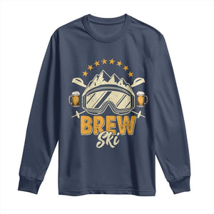 Brewski Skiing Beer Long Sleeve Shirt Funny Skiing Skier Ski Vacation TS11 Navy Print Your Wear