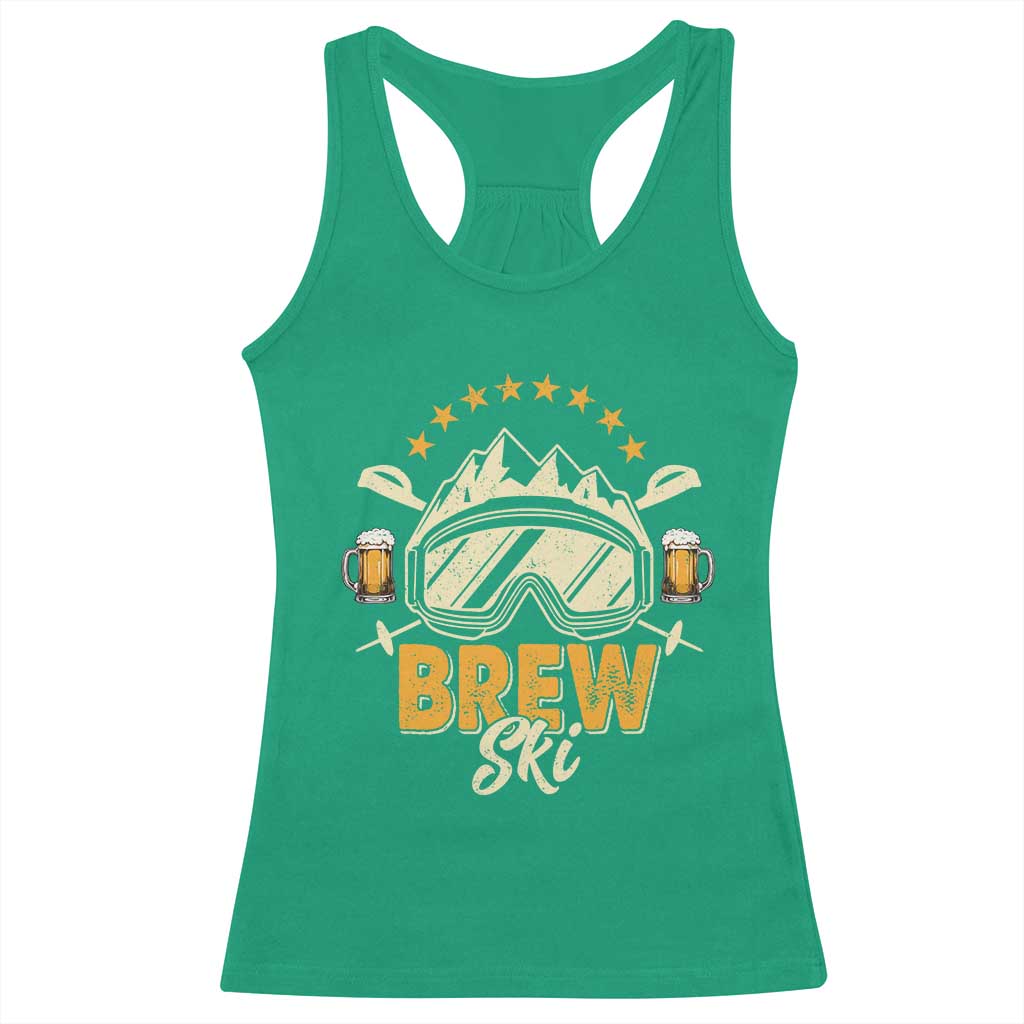 Brewski Skiing Beer Racerback Tank Top Funny Skiing Skier Ski Vacation TS11 Irish Green Print Your Wear
