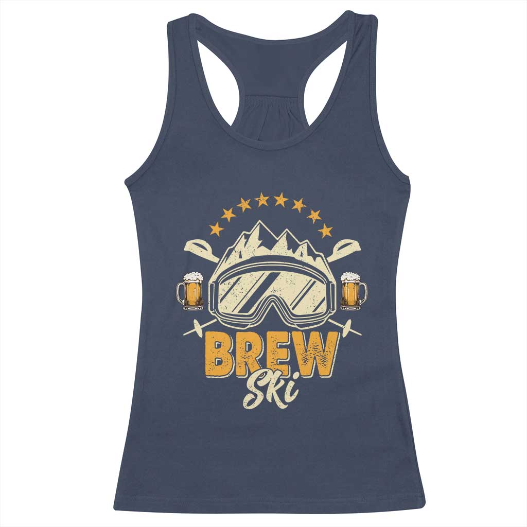 Brewski Skiing Beer Racerback Tank Top Funny Skiing Skier Ski Vacation TS11 Navy Print Your Wear