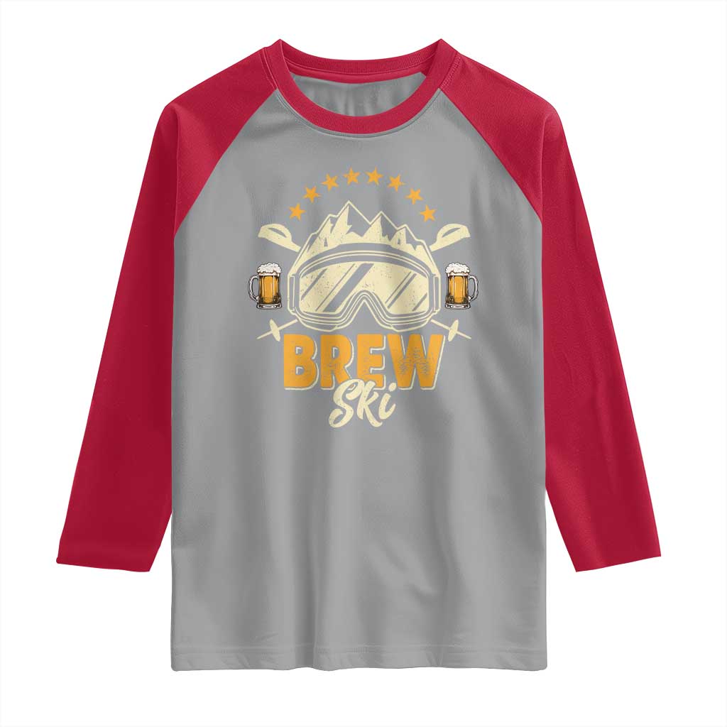 Brewski Skiing Beer Raglan Shirt Funny Skiing Skier Ski Vacation TS11 Sport Gray Red Print Your Wear