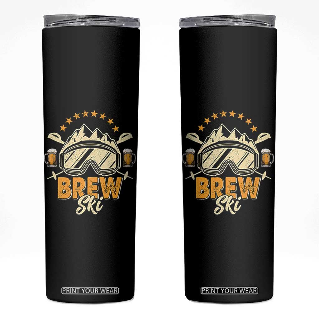 Brewski Skiing Beer Skinny Tumbler Funny Skiing Skier Ski Vacation TS11 Black Print Your Wear