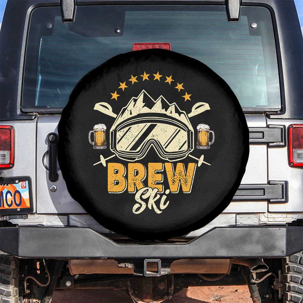 Brewski Skiing Beer Spare Tire Cover Funny Skiing Skier Ski Vacation TS11 No hole Black Print Your Wear