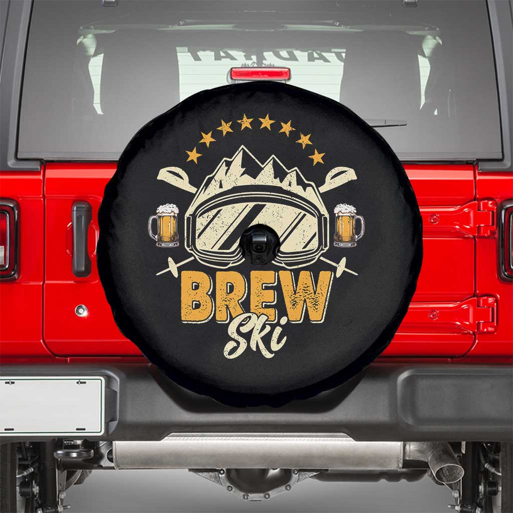 Brewski Skiing Beer Spare Tire Cover Funny Skiing Skier Ski Vacation TS11 Black Print Your Wear