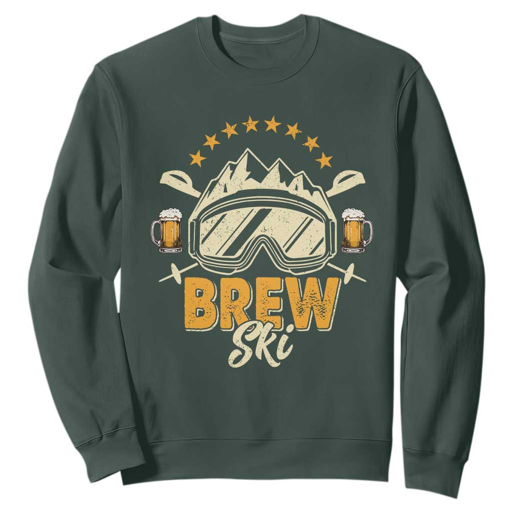Brewski Skiing Beer Sweatshirt Funny Skiing Skier Ski Vacation TS11 Dark Forest Green Print Your Wear