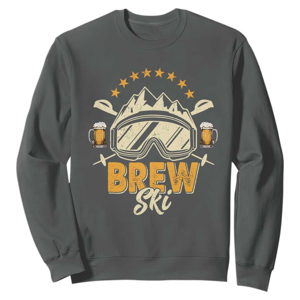 Brewski Skiing Beer Sweatshirt Funny Skiing Skier Ski Vacation TS11 Dark Heather Print Your Wear