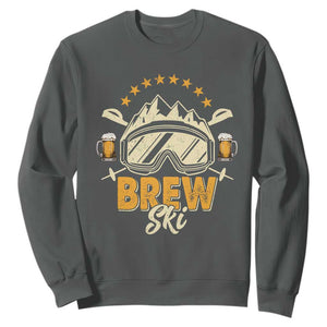 Brewski Skiing Beer Sweatshirt Funny Skiing Skier Ski Vacation TS11 Dark Heather Print Your Wear