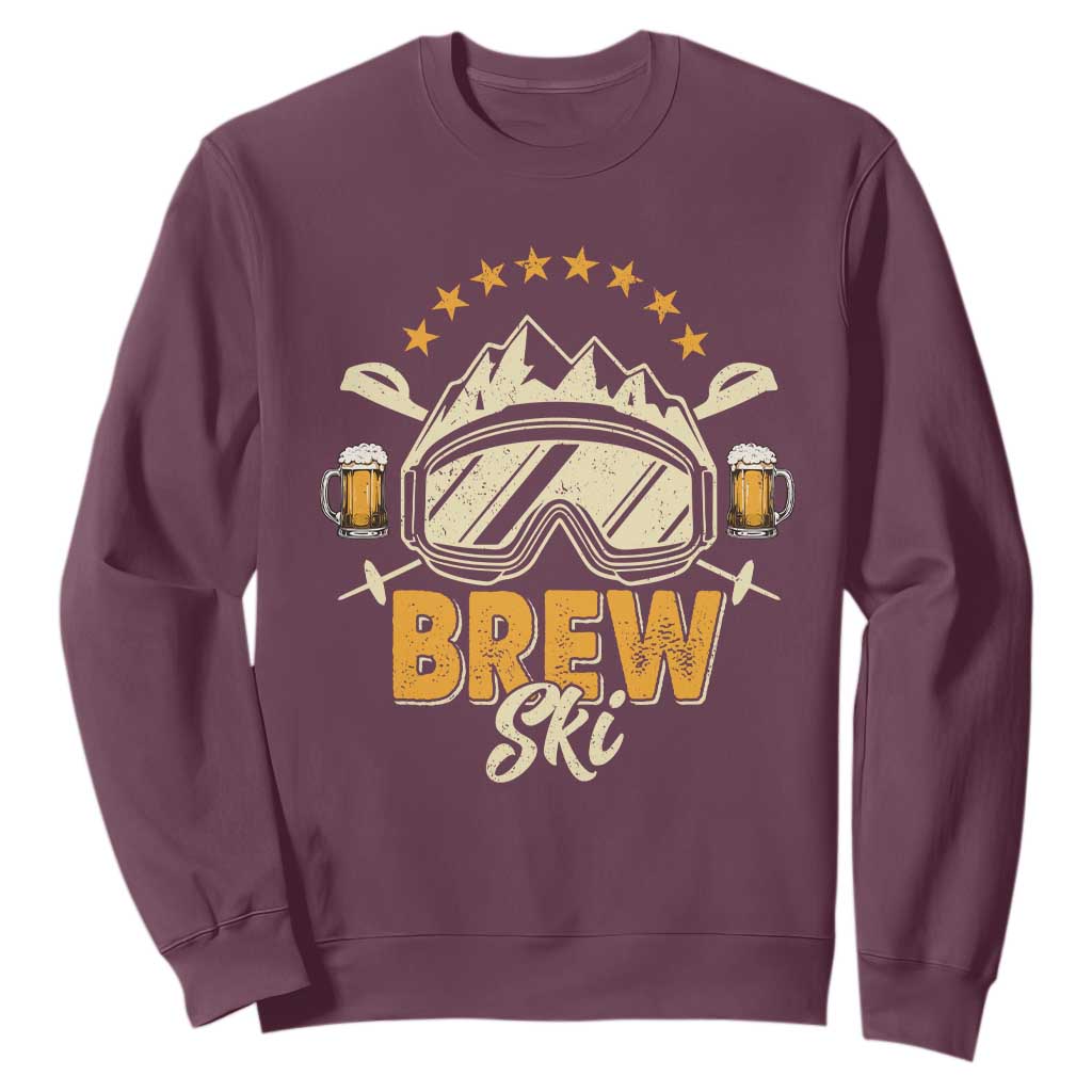 Brewski Skiing Beer Sweatshirt Funny Skiing Skier Ski Vacation TS11 Maroon Print Your Wear
